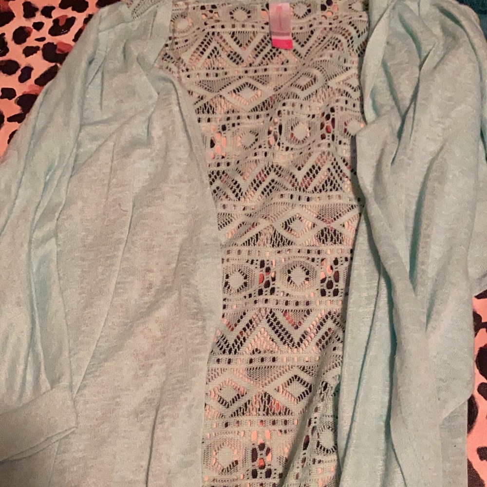 Short sleeve teal cardigan